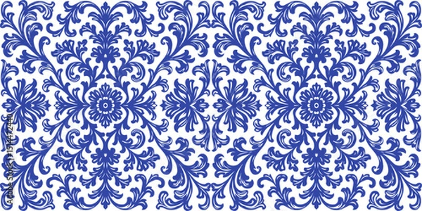 Fototapeta Blue color floral illustration, blue background for Islamic celebration event, modern texture, Arabic culture, traditional background design, fabric illustration, carpet design, wall decoration.
