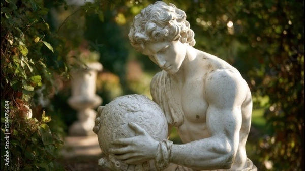 Fototapeta Atlas Holding the World in a Serene Garden