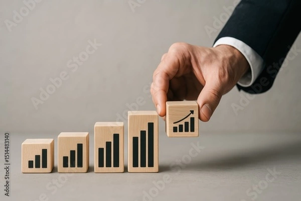 Obraz Strategic decision-making and innovation drive business growth as illustrated by rising graph blocks symbolizing increasing success and efficiency