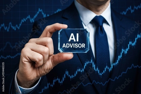 Obraz A business professional demonstrates strategic decision-making and innovation by highlighting AI advisory technology amidst dynamic profit growth charts