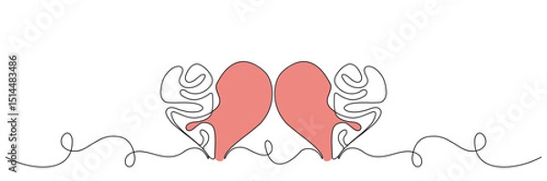 Fototapeta continuous line of half of human brain and human heart. Vector illustration, one continuous line in mind and love in the form of heart logo icon. Philosophical