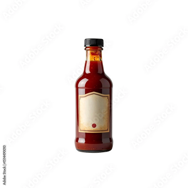 Fototapeta Red hot sauce bottle blank label design isolated eat on transparent background