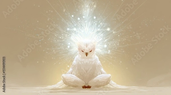 Fototapeta Serene Owl in Radiant Light: A Digital Painting of Inner Peace