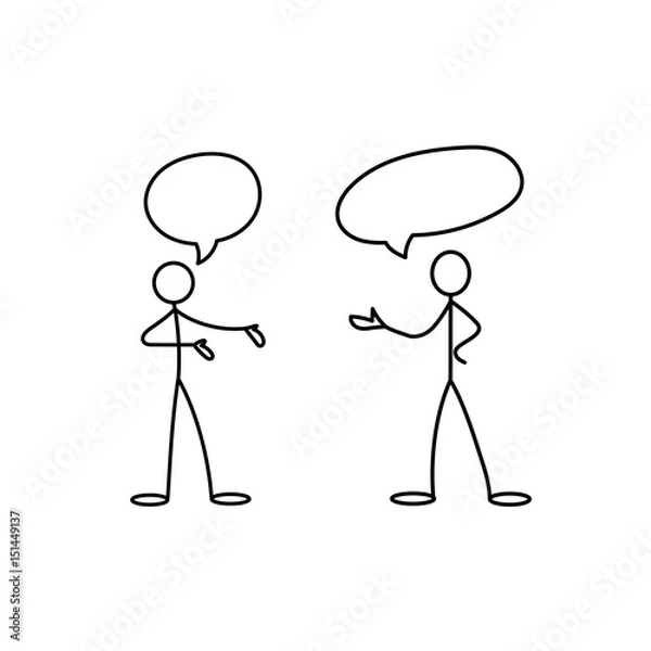 Fototapeta Cartoon icons of sketch stick bisiness figures in cute miniature scenes.