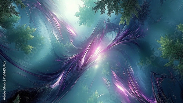 Obraz An ethereal forest scene with glowing purple energy.