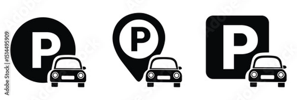 Fototapeta Car parking icon set. Public parking and parking location symbol - stock vector.