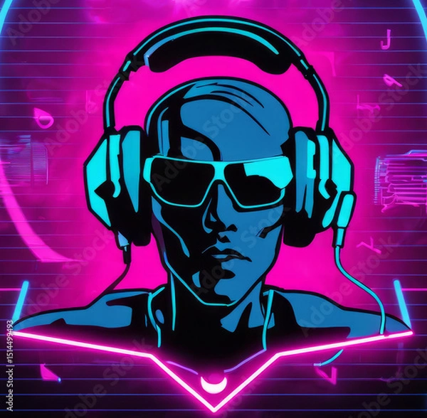 Fototapeta Logo of a music pop band in retro 90's style.