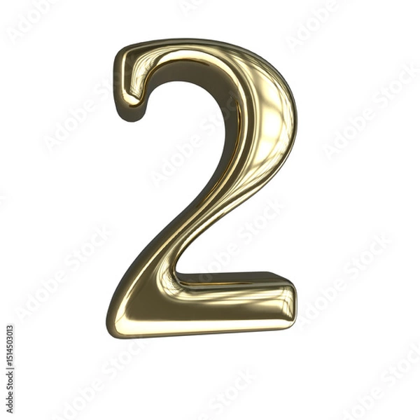 Fototapeta Number 2 3D render with gold material