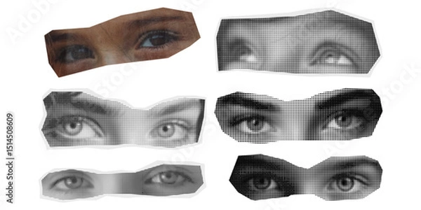 Fototapeta Abstract collage of eyes halftone and photo isolated on transparent background