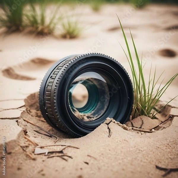 Obraz Camera Lens in Dry Cracked Ground