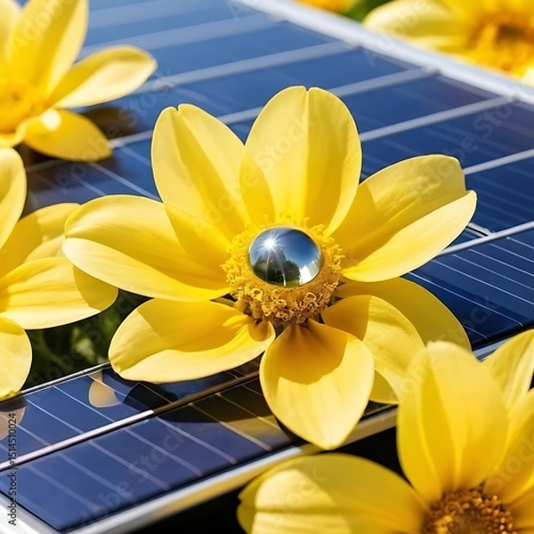 Obraz Yellow Flower on Solar Panel