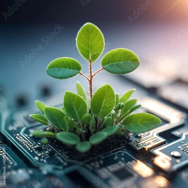 Obraz Plant Growing on Circuit Board