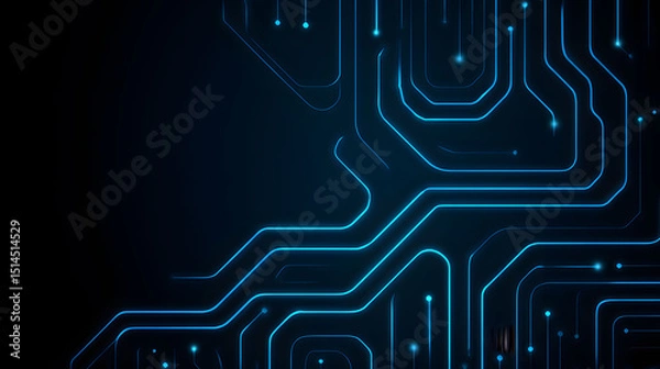 Fototapeta Abstract Glowing Circuit Board Pattern Minimalist Blue Tech Background