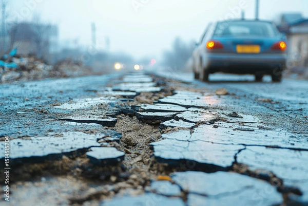 Fototapeta Vehicles Trapped on Collapsed Highway After Earthquake