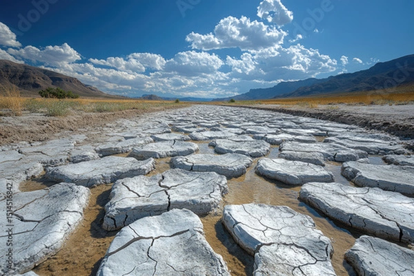 Fototapeta Traces of a River Lost to Relentless Heat