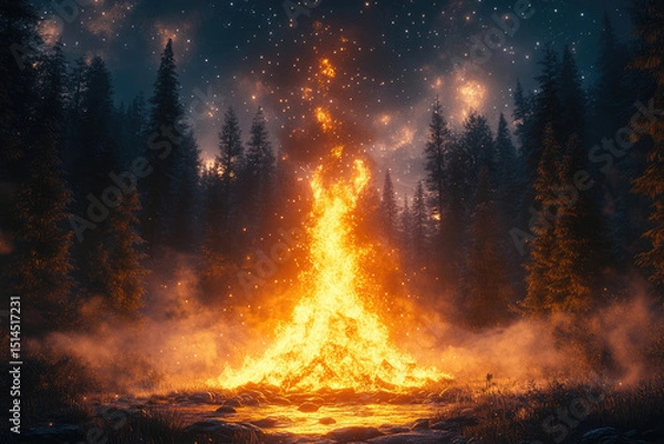Fototapeta Where Flames Dance Under a Thousand Stars