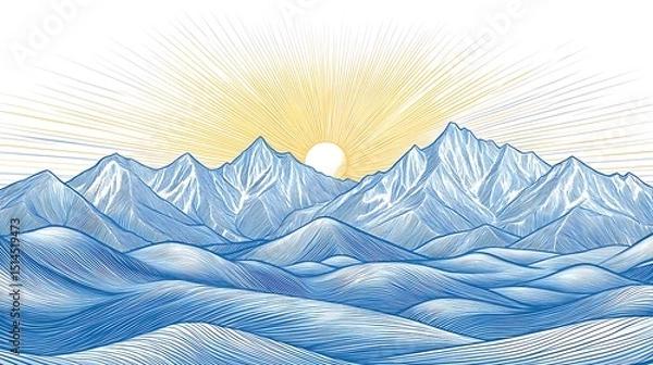 Fototapeta A beautiful landscape of mountains and sun rising in the sky