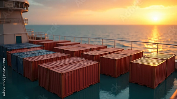 Obraz Container Cargo freight ship with working crane bridge at sunset for Logistic Import Export background