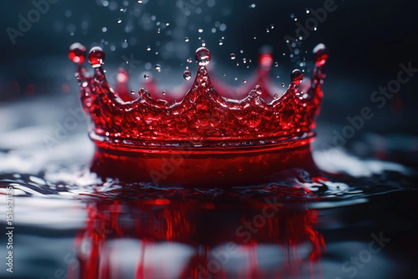 Fototapeta Hyperrealistic Crown Made of Red Liquid Glowing on Water Surface..