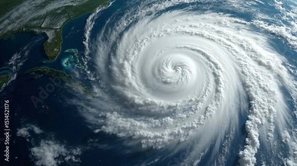 Fototapeta Aerial View of a Hurricane Eye of the Storm from the Space
