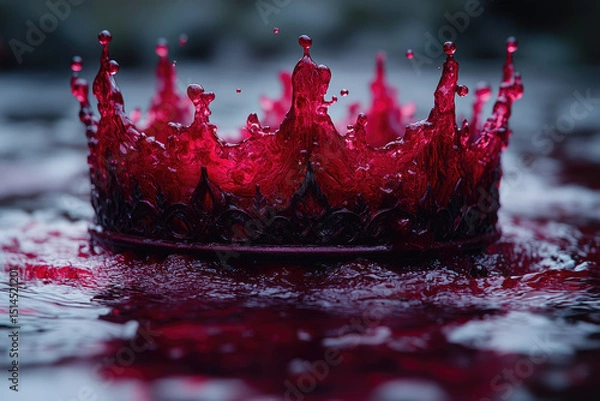 Fototapeta The Mysterious Red Liquid Crown Suspended Over Water in Gothic Style