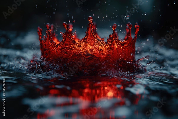 Fototapeta A Crown of Red Liquid Floating in Dark Waters Under Cinematic Lighting