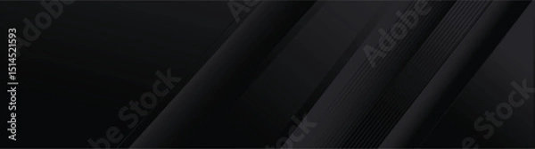 Obraz Black elegant dark deep grey horizontal dynamic abstract vector background with diagonal lines. Modern creative halftone premium gradient. Cover of business presentation banner sale event night party