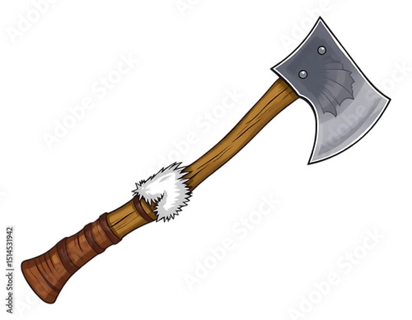 Fototapeta Detailed illustration of a battle axe with wooden handle
