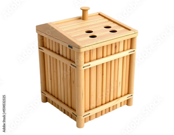Fototapeta Wooden Waste Bin with Slatted Design and Lid