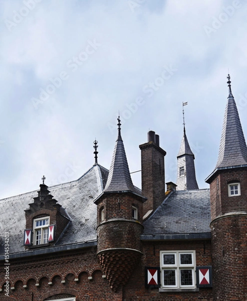 Obraz A closeup shot on one of the turrets of the Maurick Castle, in Vught, Netherlands. Photo with copy space.	
