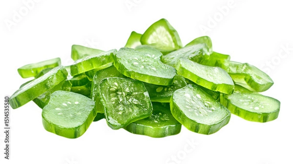 Fototapeta Heap of candied green fruit slices isolated on black background studio shot