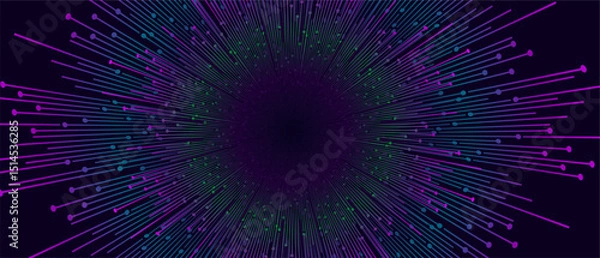 Fototapeta Radiating lines converge to a central point on dark background