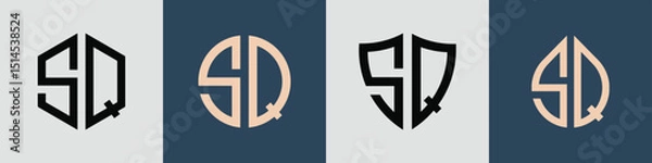 Fototapeta Creative simple Initial Letters SQ Logo Designs Bundle.