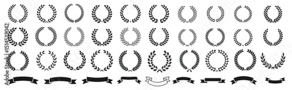 Fototapeta Hand writing Laurel wreath, shield, wing, ribbon, and banners vector set. Laurel wreaths, shields, wings, ribbons illustration for awards, heraldry, logos, badges, and branding designs vector