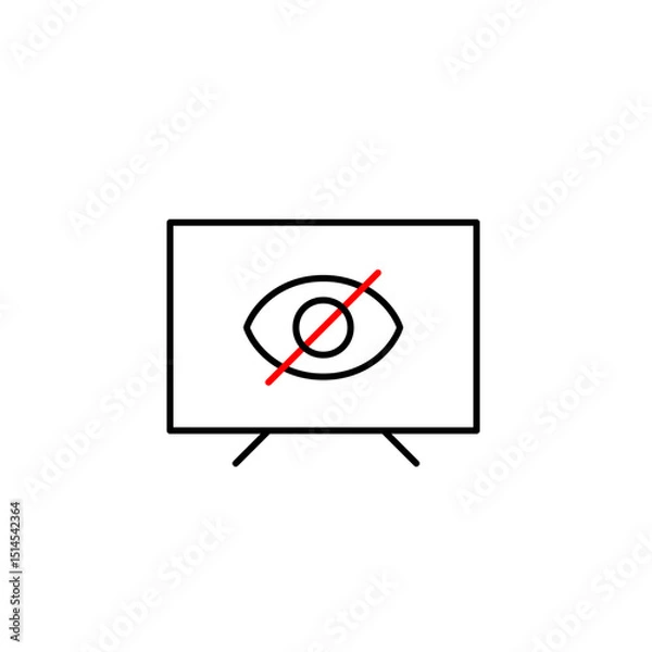 Fototapeta Vector icon of TV set with crossed-out eye, symbolizing hidden content, private viewing, or disabled display. Ideal for media apps, parental controls, and privacy-focused interfaces