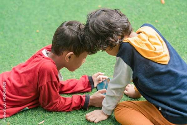 Obraz Portrait of two little children at park full of grass