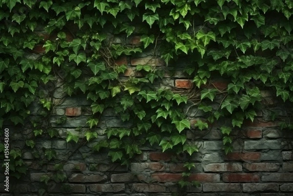 Fototapeta Lush green ivy climbing on an aged brick wall, creating a vibrant contrast between nature and architecture, showcasing the beauty of urban greenery and natural elements