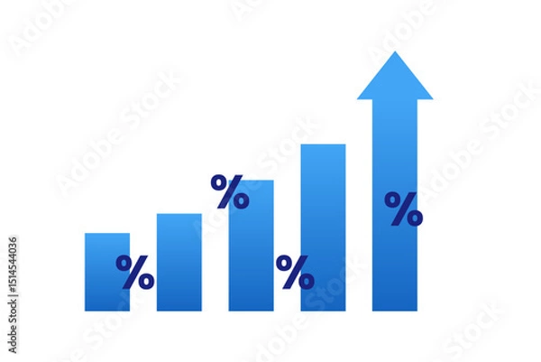 Obraz Bar chart with percentage symbol and up arrow. Concept of interest growth, business success and financial improvement.