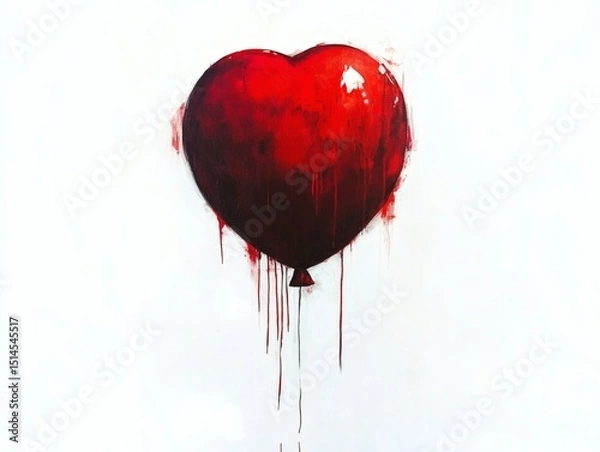 Fototapeta Red Watercolor Heart on White Background. Romantic Love Symbol shaped balloon floating in the air urban setting digital colorful background artistic perspective.