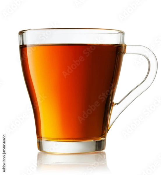 Fototapeta transparent glass cup with black tea isolated on white background