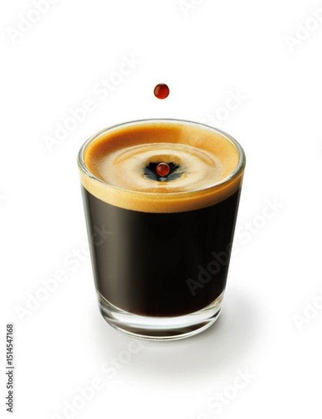 Fototapeta glass of espresso coffee with splash and drop isolated on white background