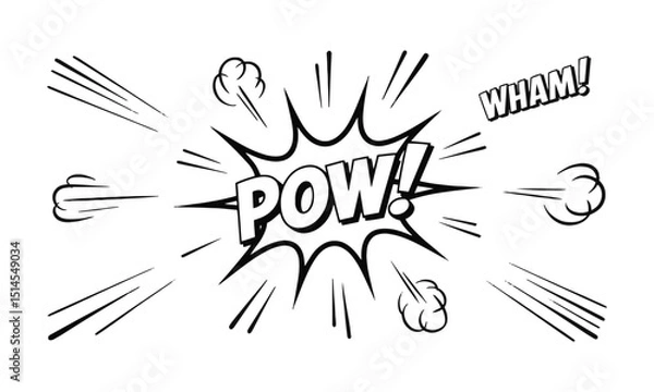 Fototapeta cartoon expression elements, variety of black dynamic lines, accent marks, motion streaks, impact bursts, swirl lines, spark symbols, easily editable.