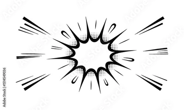 Fototapeta cartoon expression elements, variety of black dynamic lines, accent marks, motion streaks, impact bursts, swirl lines, spark symbols, easily editable.