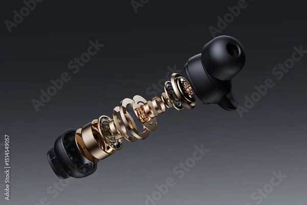 Fototapeta The internal structure of earphones e-commerce products earphones explosion structure decomposition in-ear headphones 3C coil