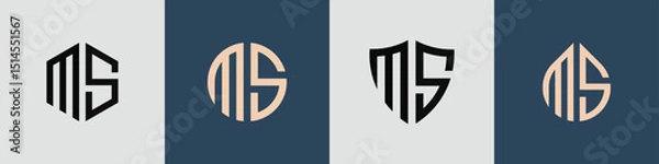Fototapeta Creative simple Initial Letters MS Logo Designs Bundle.