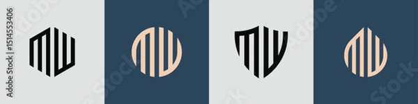 Fototapeta Creative simple Initial Letters MW Logo Designs Bundle.