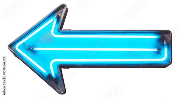 Fototapeta Curved neon blue arrow with glowing edges, isolated on transparency background, modern and vibrant sign