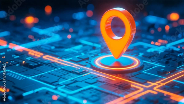 Fototapeta Location Pin on Digital Map with Network Connectivity