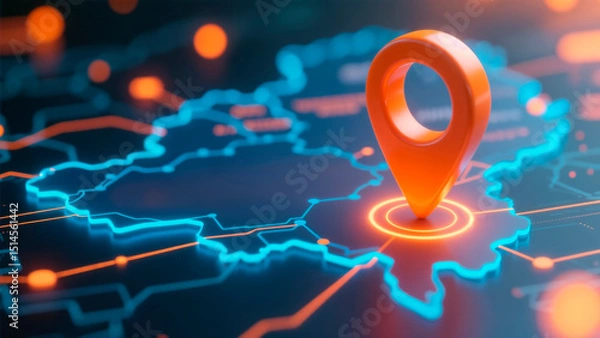 Fototapeta Digital Map Location Pin and Network Connectivity Visualization