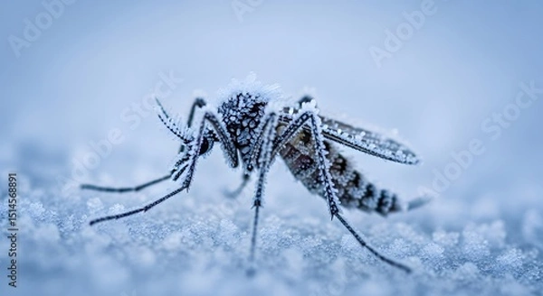 Obraz Frozen Mosquito in Ice Crystals Closeup 